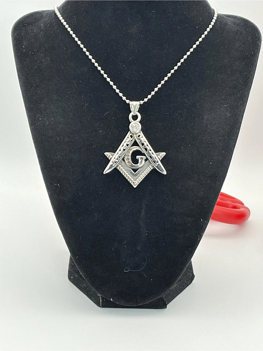 22”, Stainless Steel Masonic Square & Compasses Pendant Necklace
